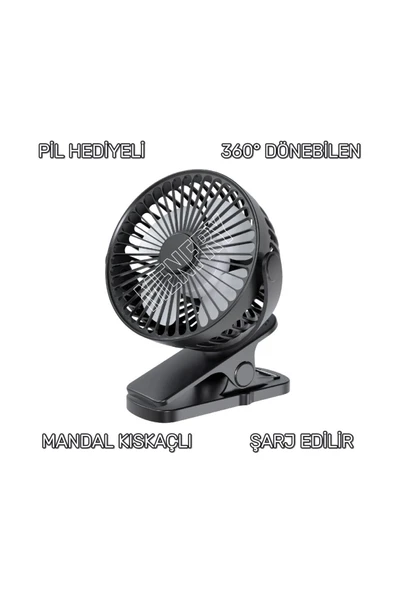 MENFRY Mandal Ve Masaüstü Model 360° Döner Başlık Şarj Edilebilir USB'li 3 Kademeli Taşınabilir Fan ürün görseli 1