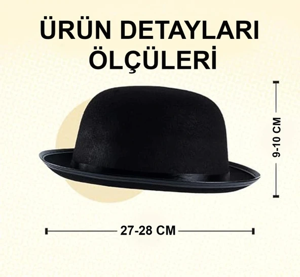 Nessiworld Charlie Chaplin Stil Çocuk Şapkası – Siyah Melon Parti Şapkası ürün görseli 1