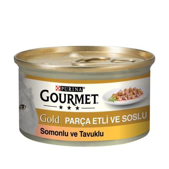 Gourmet Gold Parça Etli Somonlu Ve Tavuklu Kedi Konservesi 85g ürün görseli 1
