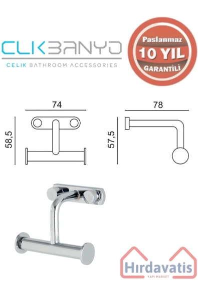 ÇELİK BANYO Paslanmaz Pirinç Vera 2’li Askılık - Resim 2
