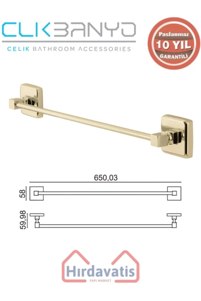 ÇELİK BANYO Paslanmaz Pirinç Kumru Uzun Havluluk 60cm Altın Sarı Gold ürün görseli 1