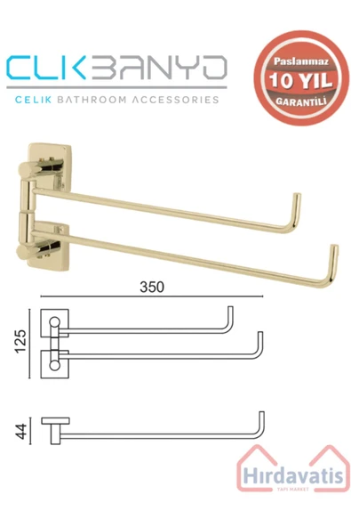 ÇELİK BANYO Paslanmaz Pirinç Vizyon 2’li Döner Havluluk Altın Sarı Gold ürün görseli 1