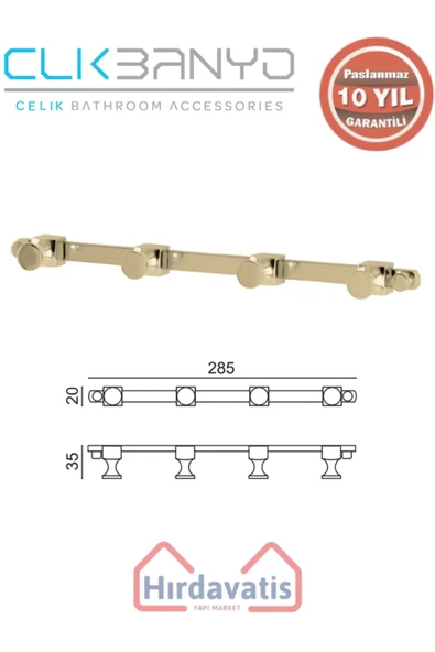 ÇELİK BANYO Paslanmaz Pirinç Mercan 4’lü Askılık Altın Sarı Gold ürün görseli 1