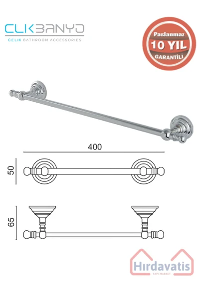 ÇELİK BANYO Paslanmaz Pirinç Ottoman Uzun Havluluk 50cm ürün görseli 1