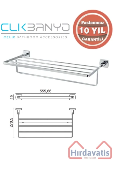 ÇELİK BANYO Paslanmaz Pirinç Milano Raf Havluluk 50cm ürün görseli 1