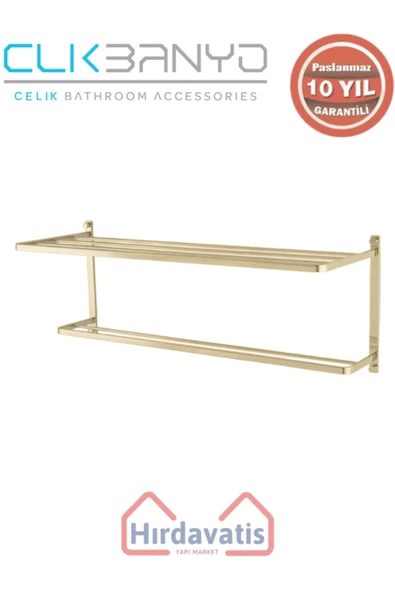 ÇELİK BANYO Paslanmaz Pirinç Mercan 2’li Havluluk 60cm Altın Sarı Gold ürün görseli 1
