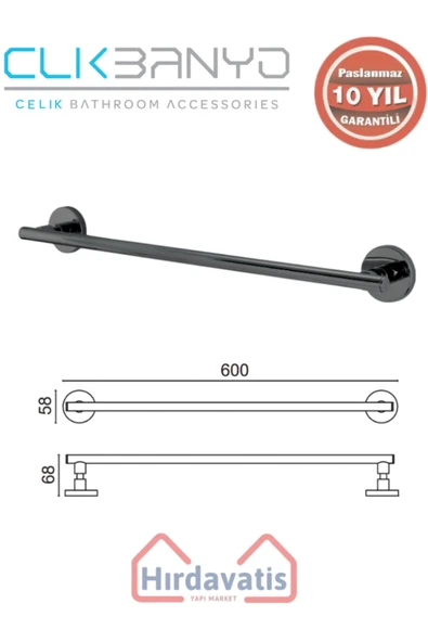 ÇELİK BANYO Paslanmaz Pirinç Flora Uzun Havluluk 60cm Mat Siyah ürün görseli 1