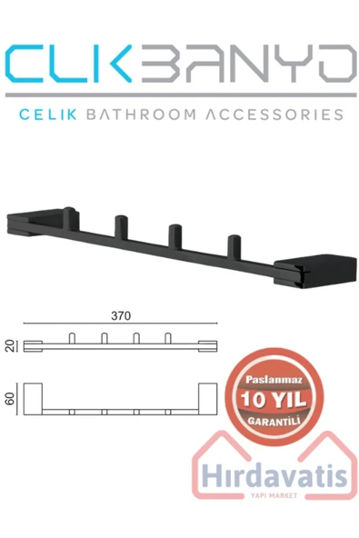 ÇELİK BANYO Paslanmaz Pirinç Titanik 4'lü Askılık Havlu Askısı Mat Siyah ürün görseli 1