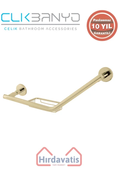 ÇELİK BANYO Paslanmaz Pirinç Flora Küvet Tutamağı Süngerlikli 40cm Altın Sarı Gold ürün görseli 1