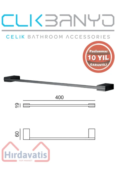 ÇELİK BANYO Paslanmaz Pirinç Titanik 40 Cm Uzun Havluluk Mat Siyah ürün görseli 1