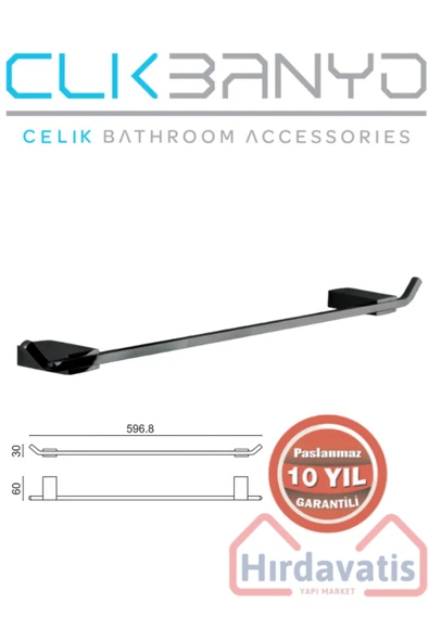 ÇELİK BANYO Paslanmaz Pirinç Titanik 60cm Uzun Havluluk Mat Siyah ürün görseli 1