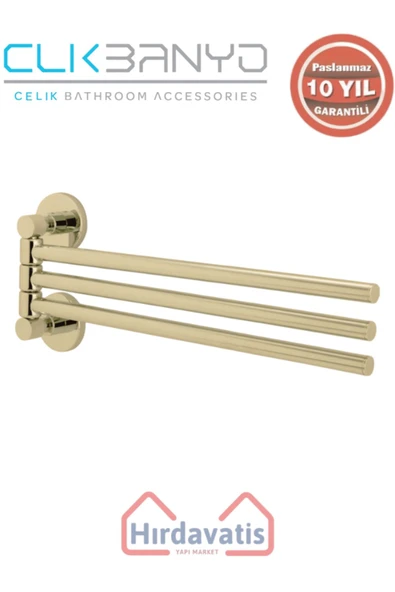 ÇELİK BANYO Paslanmaz Pirinç Flora Üçlü Döner Havluluk Altın Sarı Gold ürün görseli 1