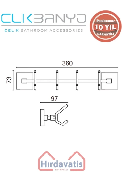 ÇELİK BANYO Paslanmaz Pirinç Kumru 4’lü Askılık - Resim 2