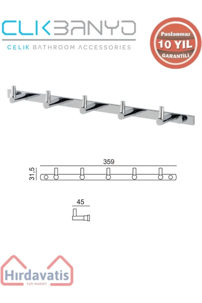 ÇELİK BANYO Paslanmaz Pirinç Mercan 5’li Askılık ürün görseli 1