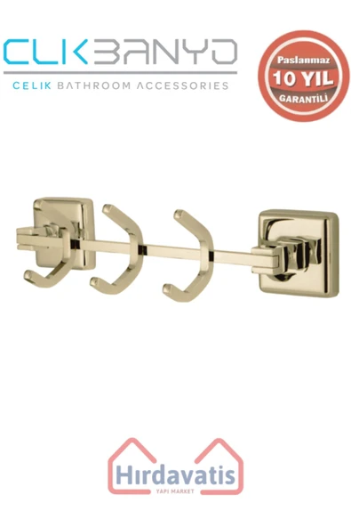 ÇELİK BANYO Paslanmaz Pirinç Kumru 3’lü Askılık Altın Sarı Gold ürün görseli 1