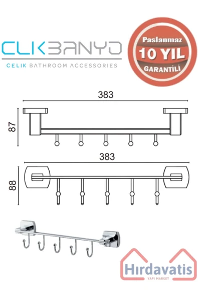 ÇELİK BANYO Paslanmaz Pirinç Milano 5’li Askılık - Resim 2