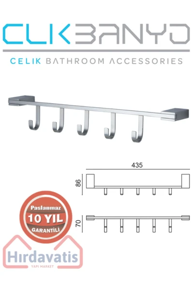 ÇELİK BANYO Havlu Askısı Paslanmaz Pirinç Titanik 5'li Askılık ürün görseli 1
