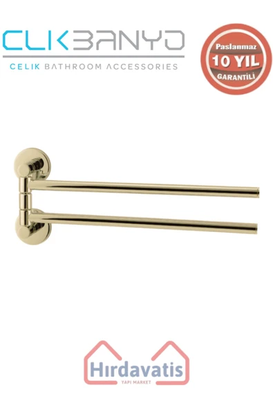 ÇELİK BANYO Paslanmaz Pirinç Flora İkili Döner Havluluk Altın Sarı Gold ürün görseli 1