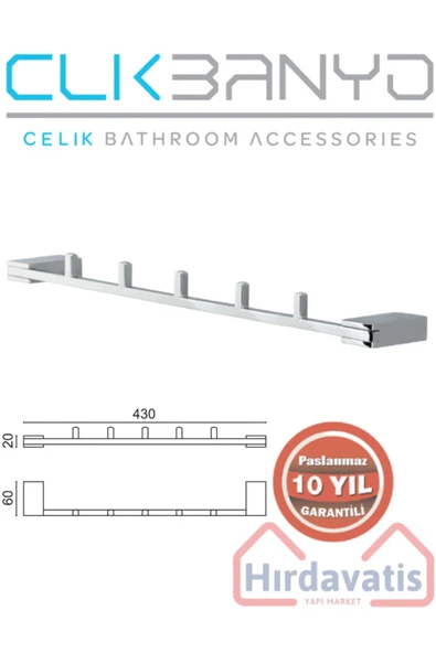 CLK BANYO Paslanmaz Pirinç Titanik 5'li Set Askılık Havlu Askısı ürün görseli 1