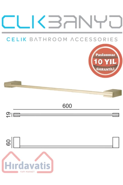 ÇELİK BANYO Paslanmaz Pirinç Titanik 60 Cm Uzun Havluluk Altın Sarı Gold ürün görseli 1