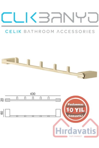 ÇELİK BANYO Paslanmaz Pirinç Titanik Altın Gold 5'li Set Askılık Havlu Askısı ürün görseli 1