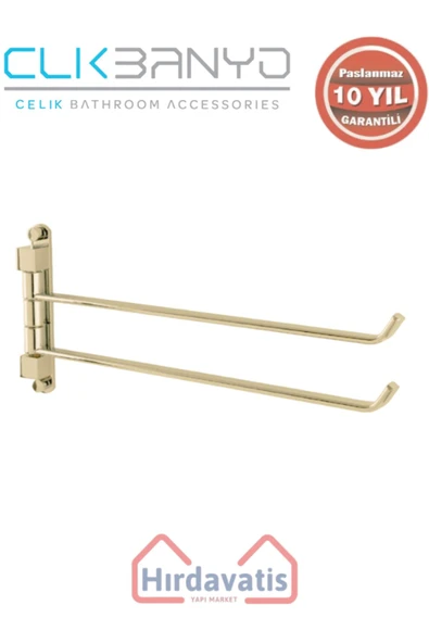 ÇELİK BANYO Paslanmaz Pirinç Mercan 2’li Döner Havluluk Altın Sarı Gold ürün görseli 1