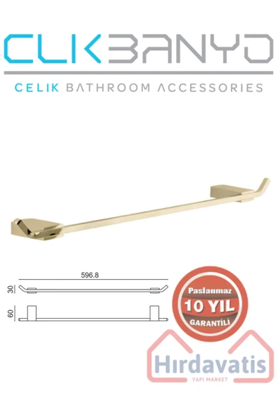 ÇELİK BANYO Paslanmaz Pirinç Titanik 60cm Uzun Havluluk Altın Gold ürün görseli 1