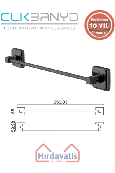 ÇELİK BANYO Paslanmaz Pirinç Kumru Uzun Havluluk 60cm Mat Siyah ürün görseli 1