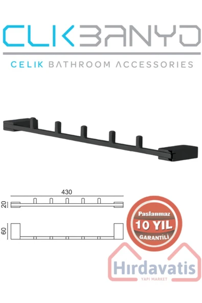 ÇELİK BANYO Paslanmaz Pirinç Titanik 5'li Set Mat Siyah Askılık Havlu Askısı ürün görseli 1