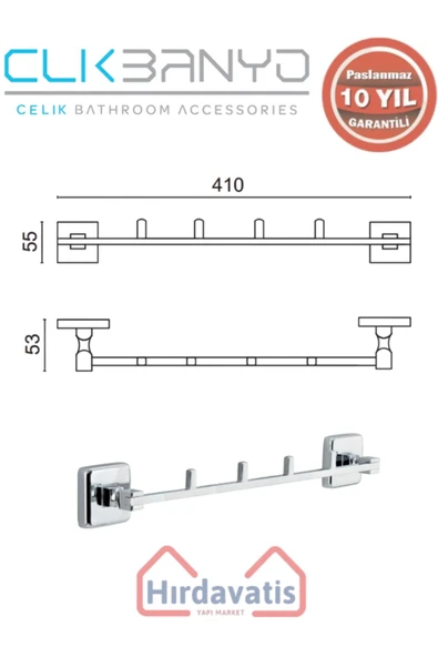 ÇELİK BANYO Paslanmaz Pirinç Kumru 4’lü Askılık - Resim 2
