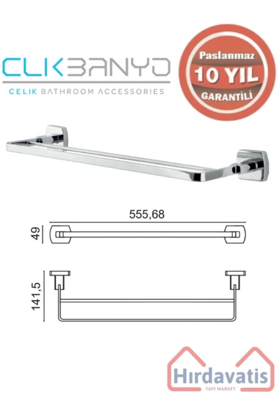 ÇELİK BANYO Paslanmaz Pirinç Milano 2’li Uzun Havluluk 50cm ürün görseli 1