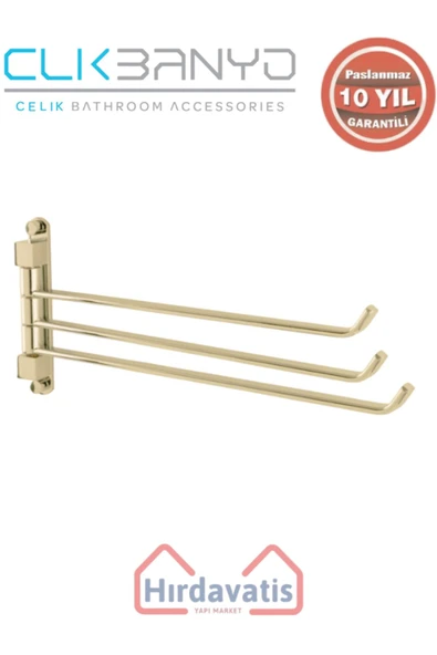 ÇELİK BANYO Paslanmaz Pirinç Mercan 3’lü Döner Havluluk Altın Sarı Gold ürün görseli 1