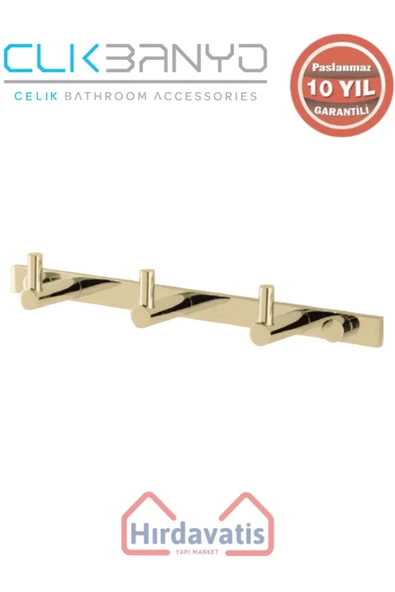 ÇELİK BANYO Paslanmaz Pirinç Mercan 3’lü Askılık Altın Sarı Gold ürün görseli 1