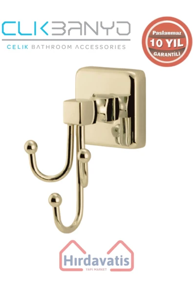 ÇELİK BANYO Paslanmaz Pirinç Kumru Üçlü Bornozluk Altın Sarı Gold ürün görseli 1