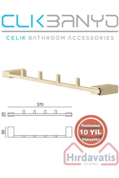 ÇELİK BANYO Paslanmaz Pirinç Titanik 4'lü Askılık Havlu Askısı Altın Gold ürün görseli 1