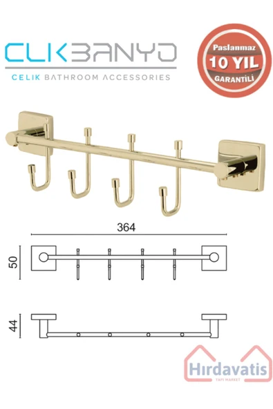 ÇELİK BANYO Paslanmaz Pirinç Vizyon Çıkmalı 4’lü Askılık Altın Sarı Gold ürün görseli 1