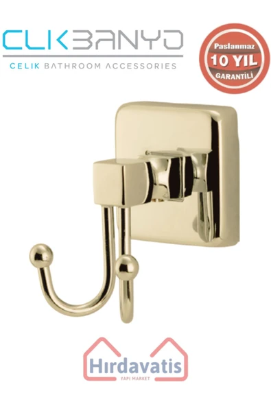ÇELİK BANYO Paslanmaz Pirinç Kumru İkili Bornozluk Altın Sarı Gold ürün görseli 1