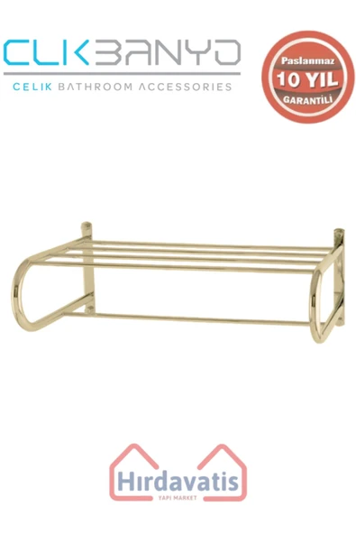 ÇELİK BANYO Paslanmaz Pirinç Mercan Lamalı Raf Havluluk 50cm Altın Sarı Gold ürün görseli 1
