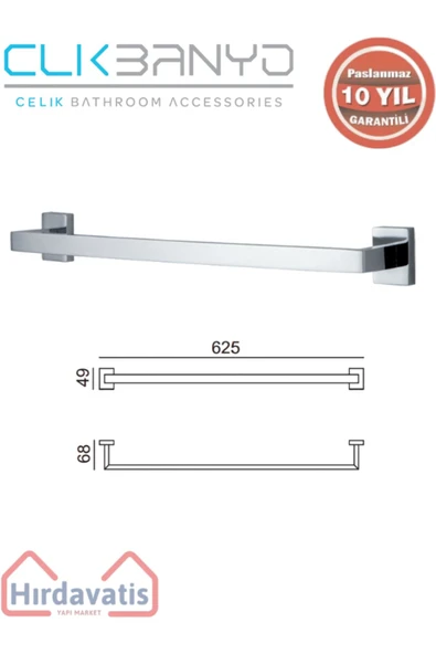 ÇELİK BANYO PAslanmaz Pirinç Kenzo Uzun Havluluk 60cm ürün görseli 1