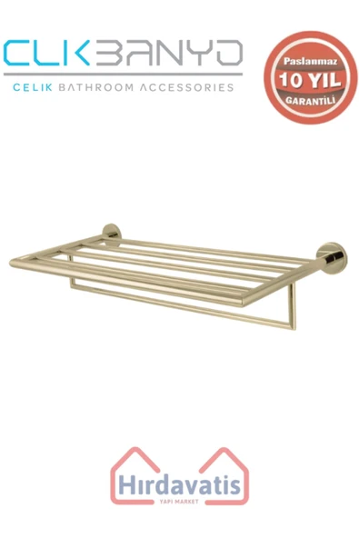 ÇELİK BANYO Paslanmaz Pirinç Flora Raf Havluluk 60cm Altın Sarı Gold ürün görseli 1