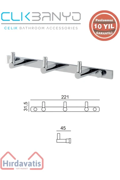 ÇELİK BANYO Paslanmaz Pirinç Mercan 3’lü Askılık ürün görseli 1
