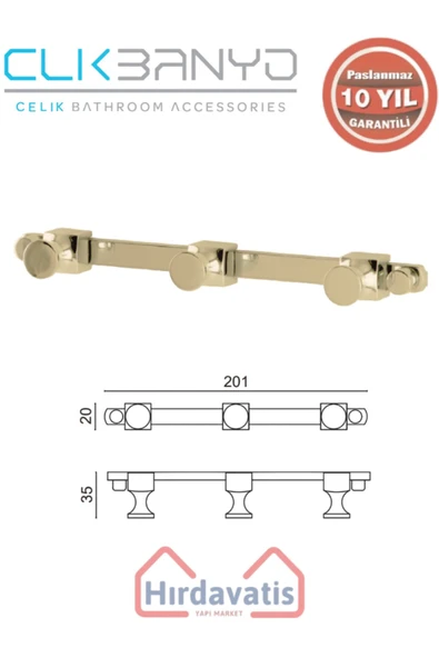 ÇELİK BANYO Paslanmaz Pirinç Mercan 3’lü Askılık Altın Sarı Gold ürün görseli 1