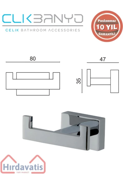ÇELİK BANYO Paslanmaz Pirinç Kenzo 2’li Askılık - Resim 2