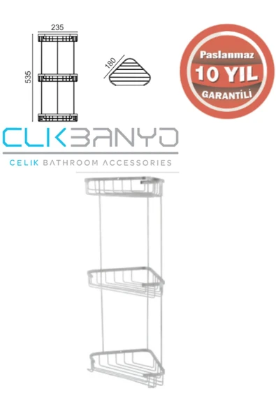 ÇELİK BANYO Eda Üçlü Köşe 18X18 Sabunluk ve Şapuanlık ürün görseli 1