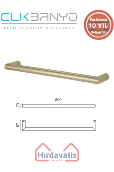 ÇELİK BANYO Paslanmaz Pirinç Flora Küvet Kolu Rozetsiz 50cm Altın Sarı Gold ürün görseli 1