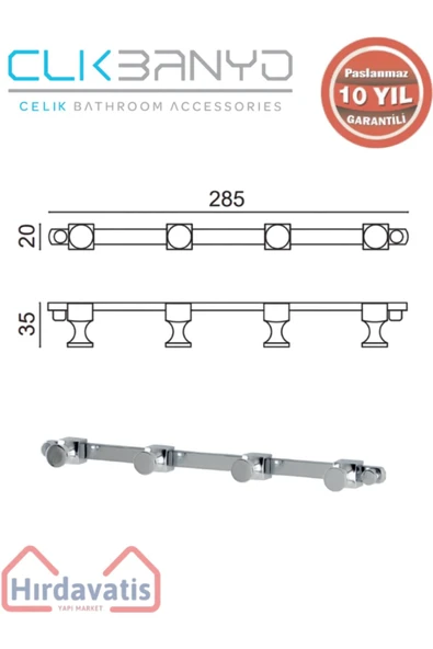 ÇELİK BANYO Paslanmaz Pirinç Mercan 4’lü Askılık - Resim 2