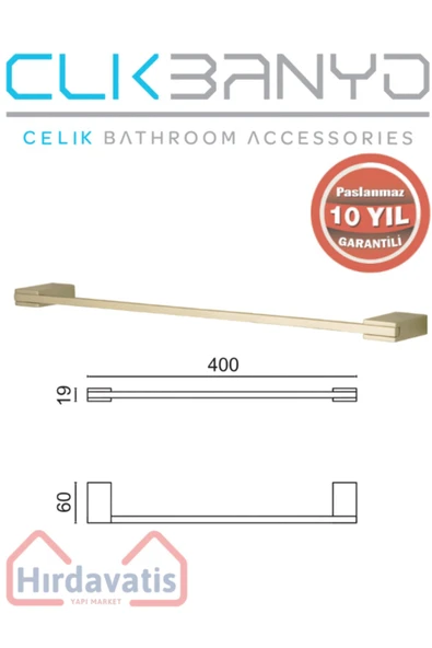 ÇELİK BANYO Paslanmaz Pirinç Titanik 40 Cm Uzun Havluluk Altın Sarı Gold ürün görseli 1
