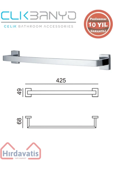 ÇELİK BANYO Paslanmaz Pirinç Kenzo Uzun Havluluk 40cm ürün görseli 1