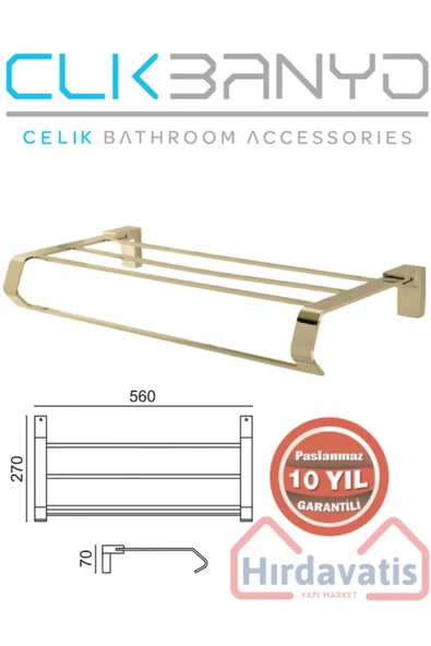 ÇELİK BANYO Paslanmaz Pirinç Titanik Raf Havluluk 50cm Pirinç Malzeme ( 10 Yıl Garantili ) Altın Gold ürün görseli 1