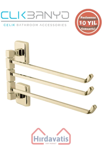 ÇELİK BANYO Paslanmaz Pirinç Kumru 3’lü Döner Havluluk Altın Sarı Gold ürün görseli 1
